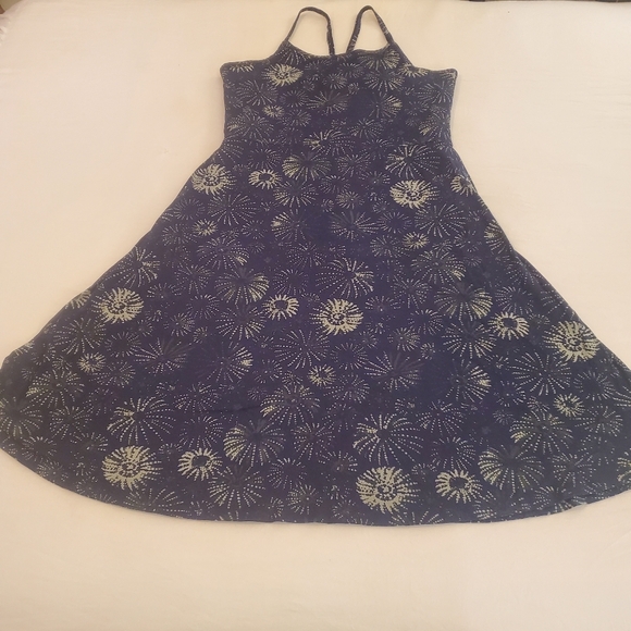 PACT Blue White Organic Cotton Firework Print Fit & Flare Midi Dress Women's XL - Picture 5 of 13